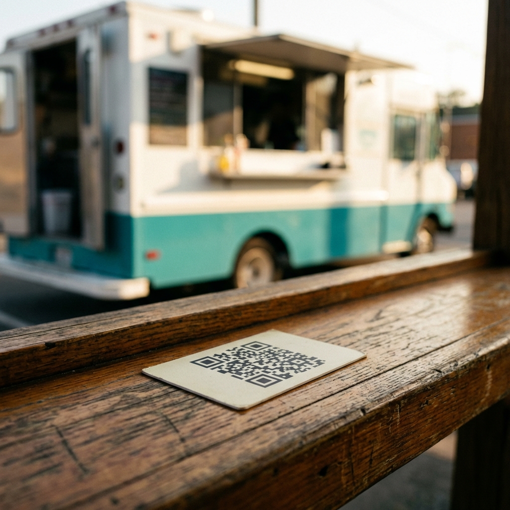 Customer scanning QR code at a food truck